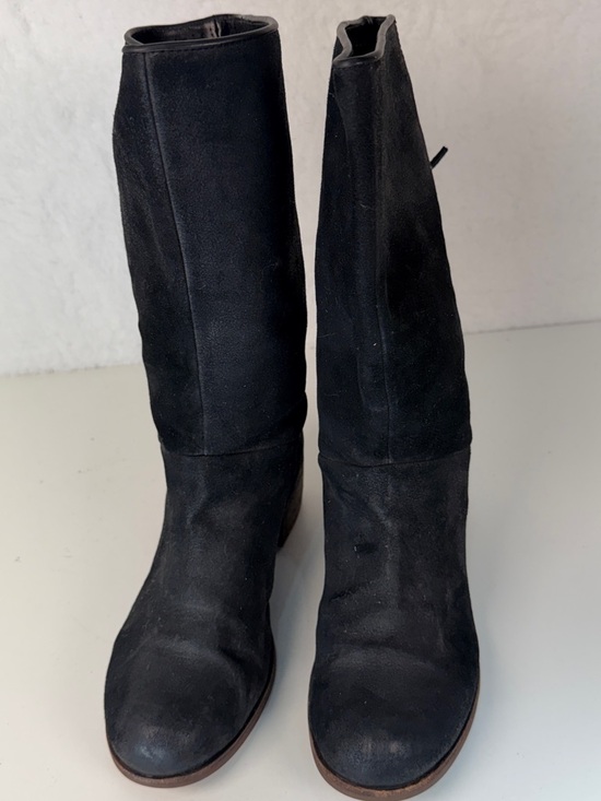 UGG Australia Black Leather Lace Back Mid Calf Boots Womens 8.5 Cozy Warm - Picture 2 of 15